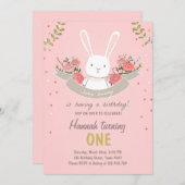 あるうさぎのイースター春の誕生日招待状 招待状 (正面/裏面)