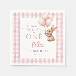 あるうさぎは1歳 ピンク風船 1歳の誕生日 スタンダードカクテルナプキン
