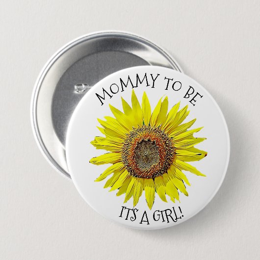 あるお母さん女の子のヒマワリのベビーシャワー 缶バッジ (正面&裏面)