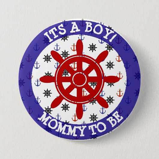 あるお母さん航海のなベビーシャワーボタン 缶バッジ (正面)