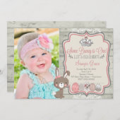 あるウサギの1歳のイースター誕生日パーティー招待状 招待状 (正面/裏面)