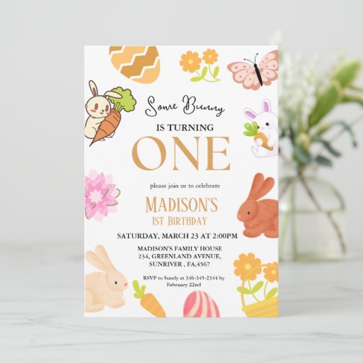 あるバニーがバニーの1歳の誕生日パーティーを飾る 招待状 (スタンド正面)