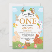 あるバニーがバニーの1歳の誕生日パーティーを飾る 招待状 (正面)