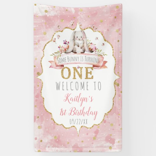 あるバニーが1歳の誕生日を歓迎 横断幕 (縦)