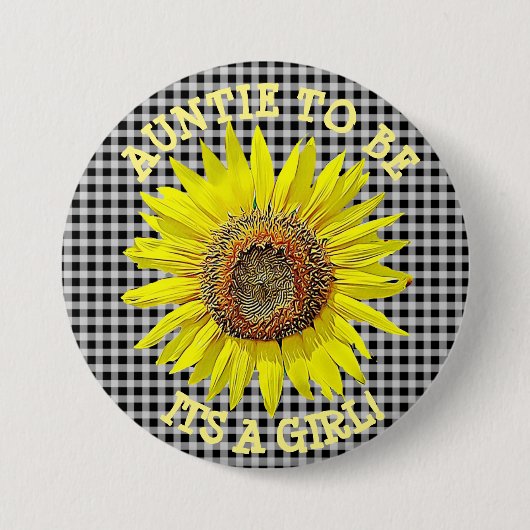 ある伯母さん女の子のヒマワリのベビーシャワー 缶バッジ (正面)