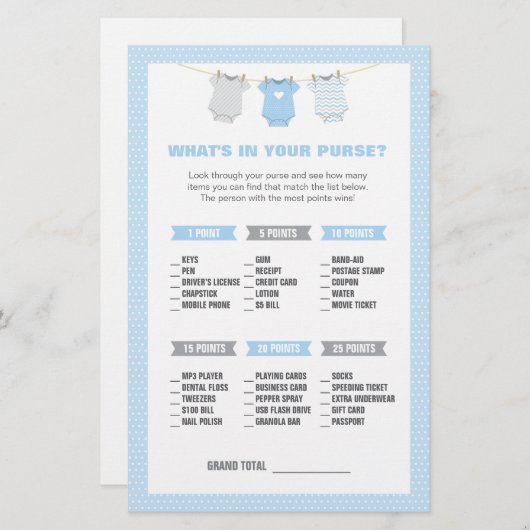 ある何がゲーム青いあなたの財布にボディスーツのベビーシャワー 便箋 (正面/裏面)