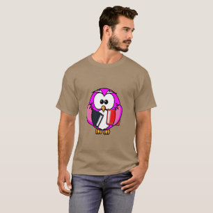 ある教科書を握っているピンクおよび白いフクロウ Tシャツ