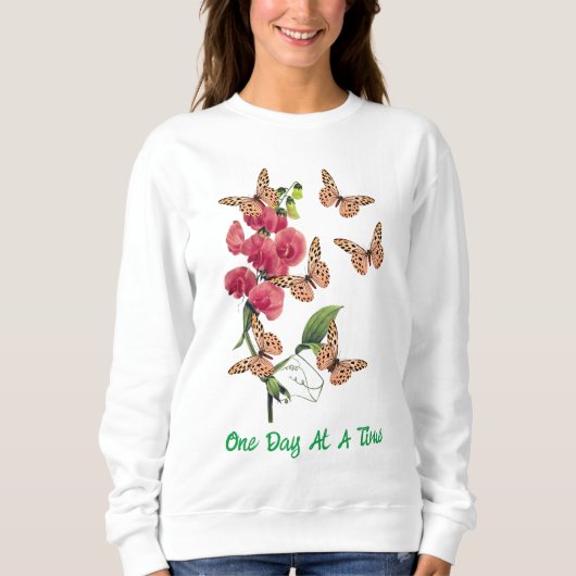 ある日の時間に蝶のスイートピー花 スウェットシャツ (正面)