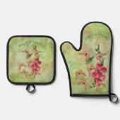 ある日の時間に蝶のスイートピー花 鍋つかみ&鍋敷きセット (正面)