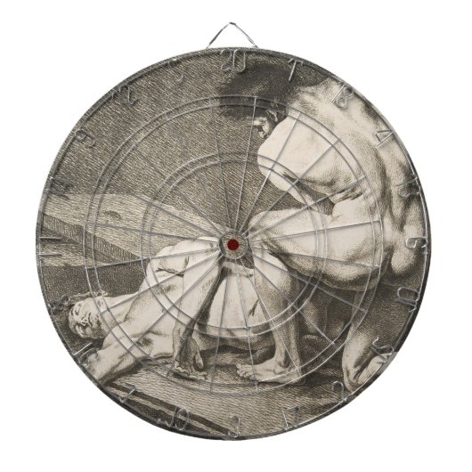 ある男が別の男の脚を持ち上げる ダーツボード (正面)