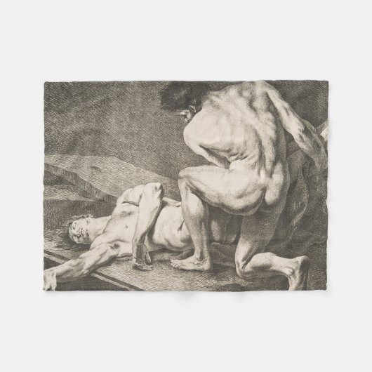 ある男が別の男の脚を持ち上げる フリースブランケット (正面(横))