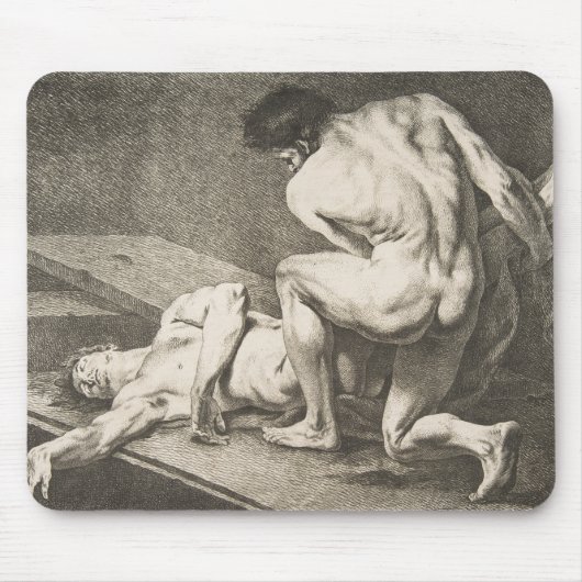 ある男が別の男の脚を持ち上げる マウスパッド (正面)