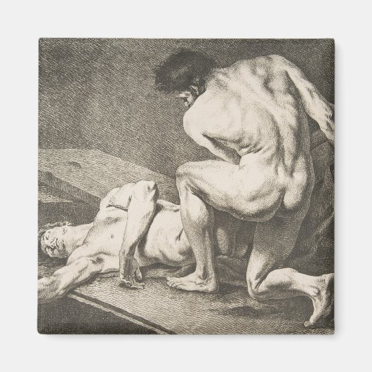 ある男が別の男の脚を持ち上げる マグネット (正面)