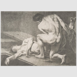 ある男が別の男の脚を持ち上げる 薄葉紙