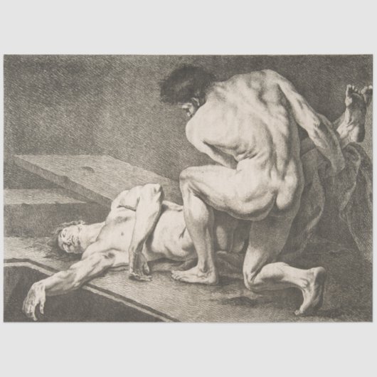 ある男が別の男の脚を持ち上げる 薄葉紙 (正面)