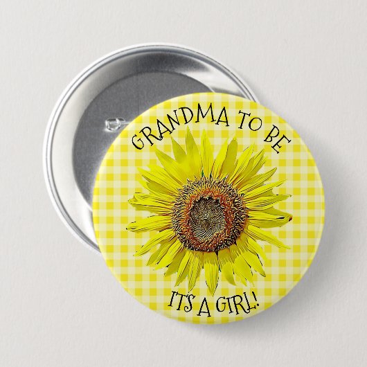 ある祖母女の子のヒマワリのベビーシャワー 缶バッジ (正面&裏面)