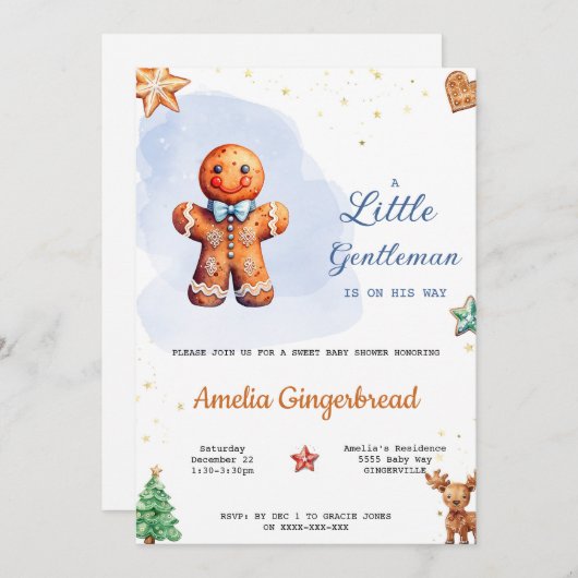 ある紳士が赤ちゃんをシャワーで浴びる 招待状 (正面/裏面)