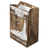 ある花嫁-素朴な木および白いレースは設計します ミディアムペーパーバッグ (裏面アングル)