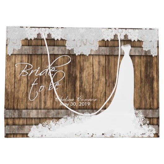 ある花嫁-素朴な木及びヴィンテージのレースのデザイン ラージペーパーバッグ (裏面)