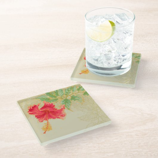 ある調子を与えられた背景のハイビスカスの花 ガラスコースター (アングル)