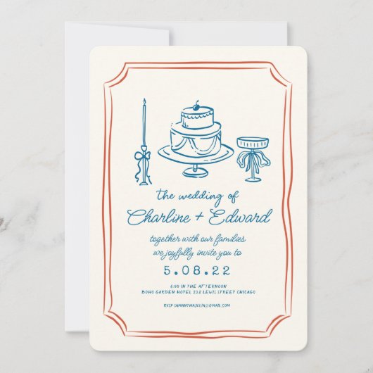 あれはアモアファンキースケッチ手書き結婚の 招待状 (正面)