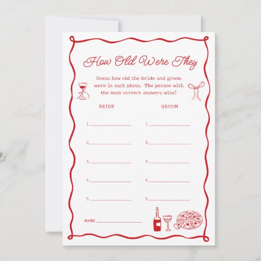 あれはアモアブライダルシャワーは年齢のゲームカードを推測 招待状 (正面)