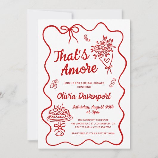 あれはアモーアの手描きイタリアンブライダルシャワー 招待状 (正面)