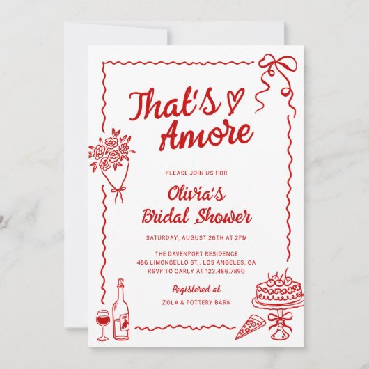 あれはアモーアの手描きイタリアンブライダルシャワー 招待状 (正面)