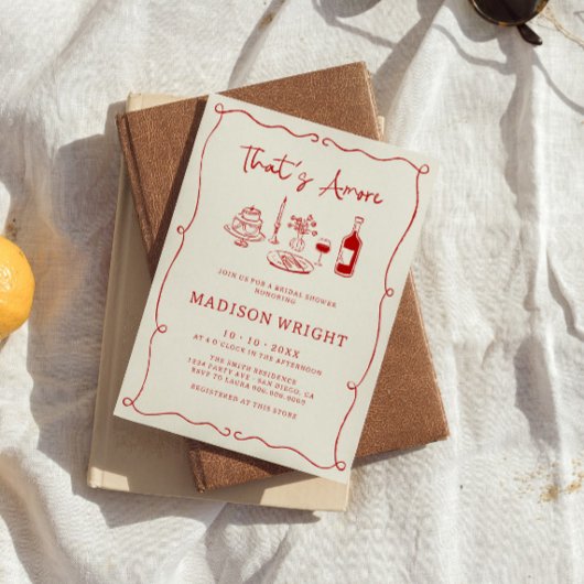 あれはアモーレイタリアンレッドハンドドローブライダルシャワー 招待状