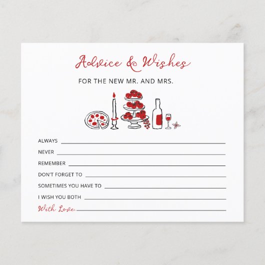 あれはアモーレイタリアンレッドブライダルシャワーアドバイスカード (正面)