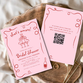 あれはアモーレイタリアン手描きピンクブライダルシャワー 招待状