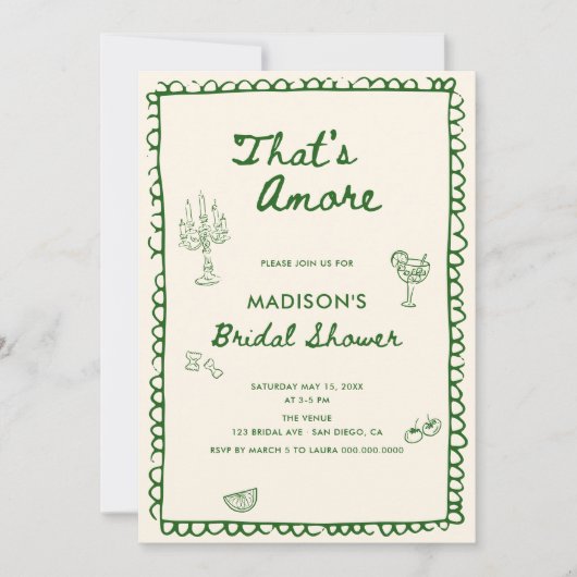 あれはアモーレイタリアン手描きブライダルシャワー 招待状 (正面)