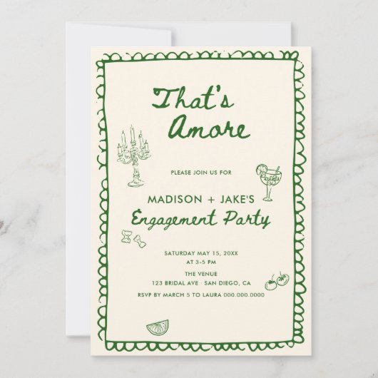 あれはアモーレイタリアン手描き婚約パーティ 招待状 (正面)