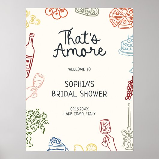 あれはアモーレカラフル図解入りの、写真付きのブライダルシャワー ポスター (正面)