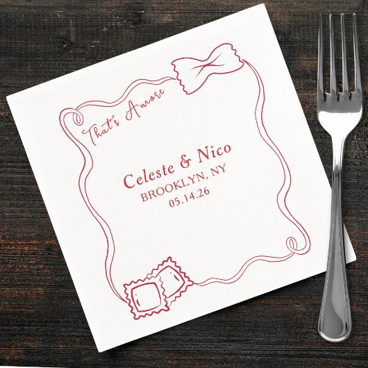 あれはアモーレハンドドローのパスタレッドイタリアン結婚の スタンダードカクテルナプキン