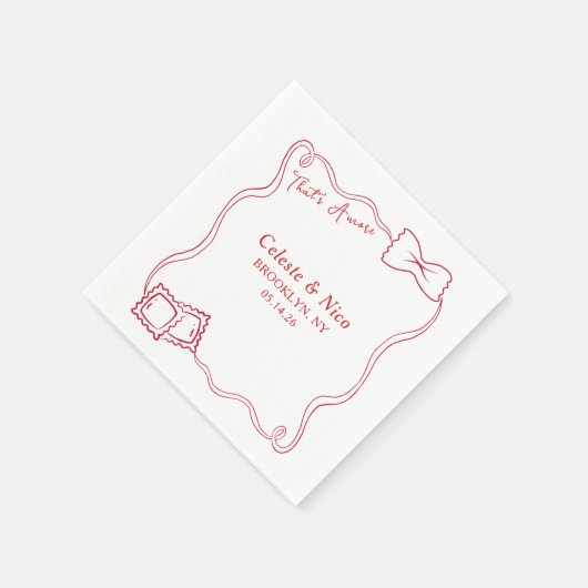 あれはアモーレハンドドローのパスタレッドイタリアン結婚の スタンダードカクテルナプキン (角)