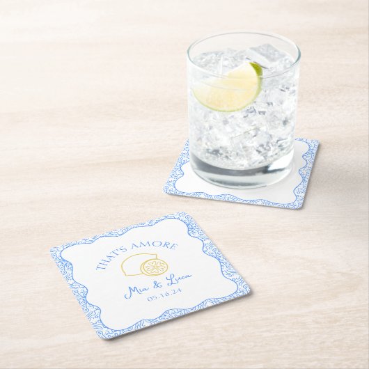 あれはアモーレモンブルータイルパーソナライズされた結婚の スクエアペーパーコースター (インサイチュ)