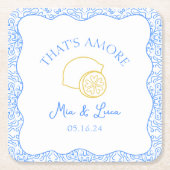 あれはアモーレモンブルータイルパーソナライズされた結婚の スクエアペーパーコースター (正面)