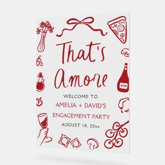 あれはアモーレレッドイタリアン婚約パーティ歓迎 アクリルサイン (傾斜)