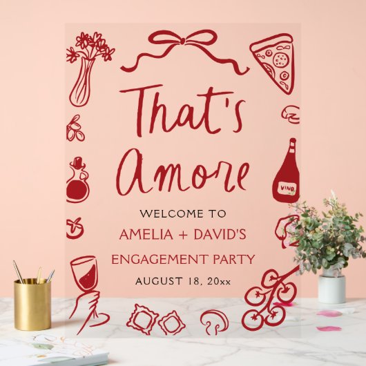 あれはアモーレレッドイタリアン婚約パーティ歓迎 アクリルサイン (ウェディング)