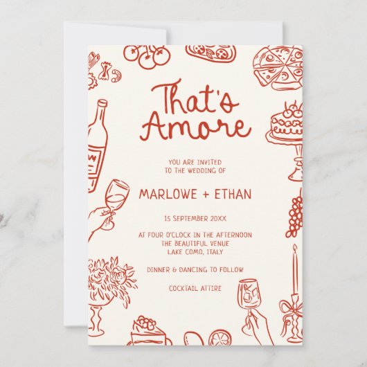 あれはアモーレレッド図解入りの、写真付きの結婚の 招待状 (正面)