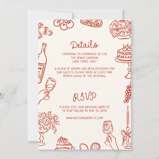 あれはアモーレレッド図解入りの、写真付きの結婚の 招待状 (裏面)