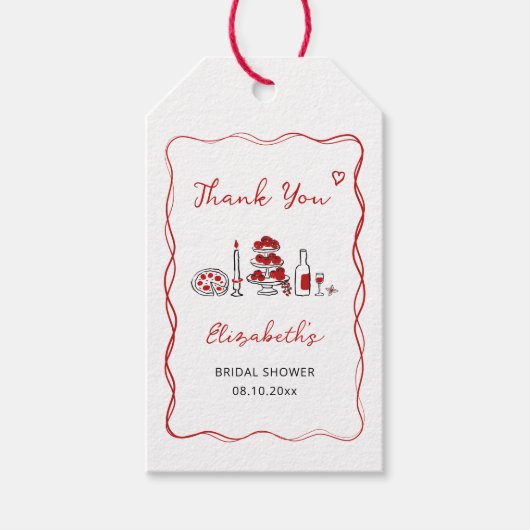 あれは手で描いた赤いイタリアンブライダルシャワー ギフトタグ (正面)