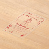 あれは手イタリアン引き赤ブライダルシャワー アクリル招待状 (レイダウン)