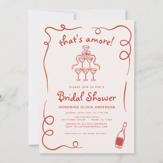 あれは手イタリアン引き赤ブライダルシャワー 招待状 (正面)