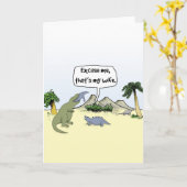 「あれは私の妻だ！」 恐竜のおもしろいグリーティングカード カード (黄色い花)