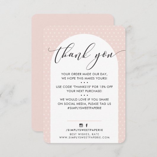 あエレガントりがとうアーモダンチ赤面ピンクブラック サンキューカード (正面/裏面)