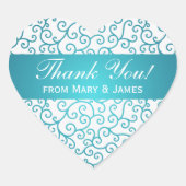 あエレガントりがとう渦巻き模様アクアブルー ハートシール (正面)