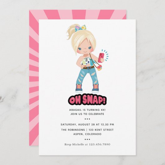 あカッコいいあッ！自撮り女の子の誕生日パーティー 招待状 (正面/裏面)