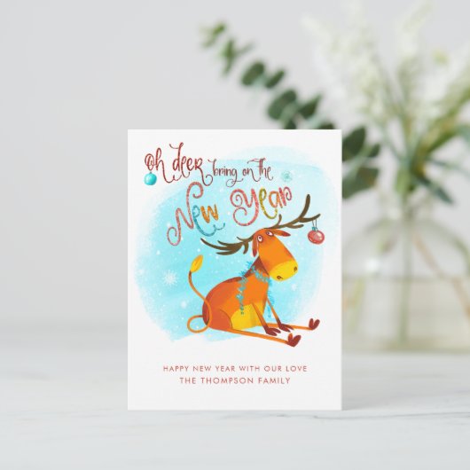 あユーモアのあるあ鹿が新年の漫画を持ってくる シーズンポストカード (スタンド正面)
